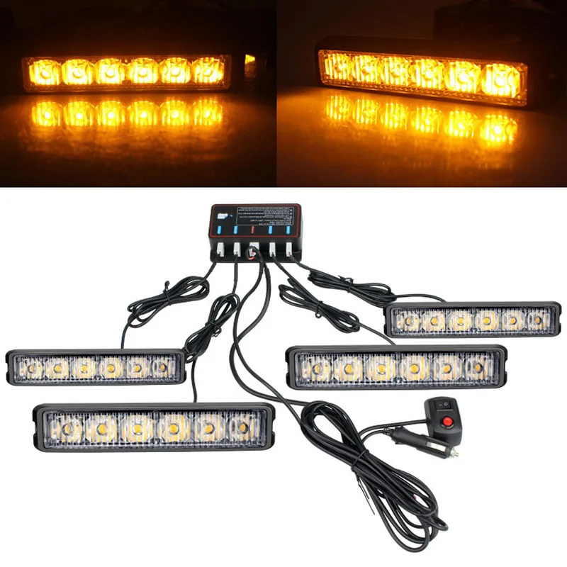 24 LED strobe svetlá núdzové blikajúce majáky Výstražné svetlo 12V 24 V Stroboskopy pre automatické vozidlo DRL Car Truck Police Amber Red Blue