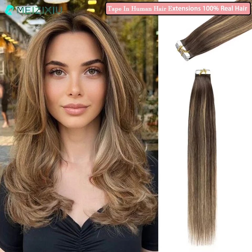 24 palcov 20ks/balenie PU predlžovacia páska na predlžovanie ľudských vlasov pre ženy Pridajte vlasy 4-27# 50g Remy Hair