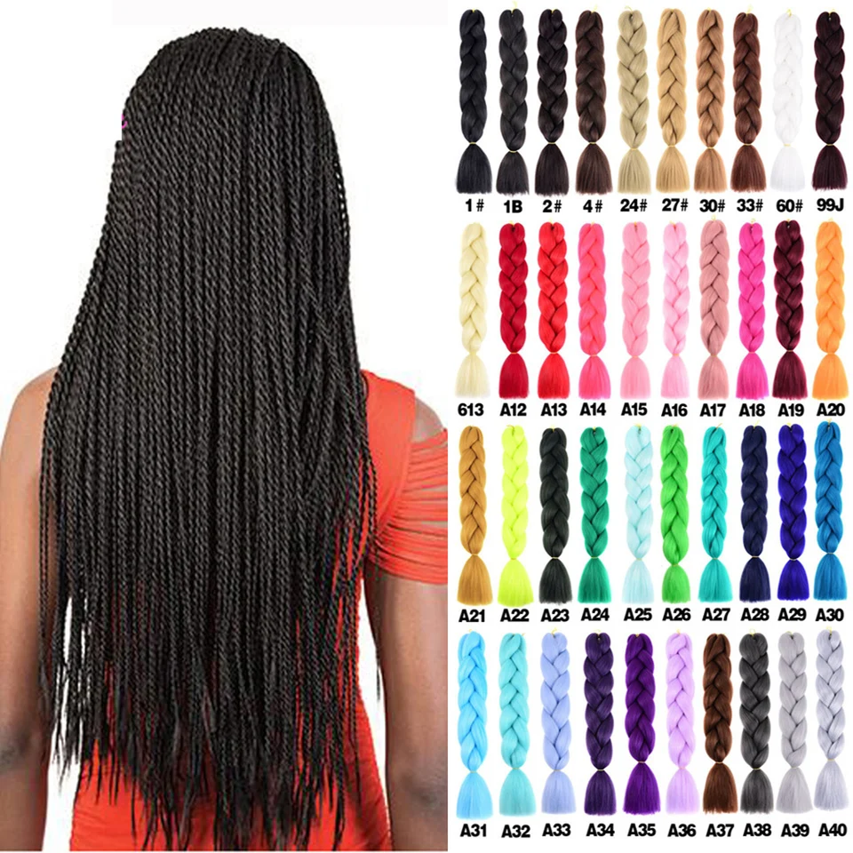 24 palcov syntetické vlákno Pure Color Straight Jumbo Braids predlžovanie vlasov pre ženy a dievča africké pletenie vlasov 1B 2# 4# 30
