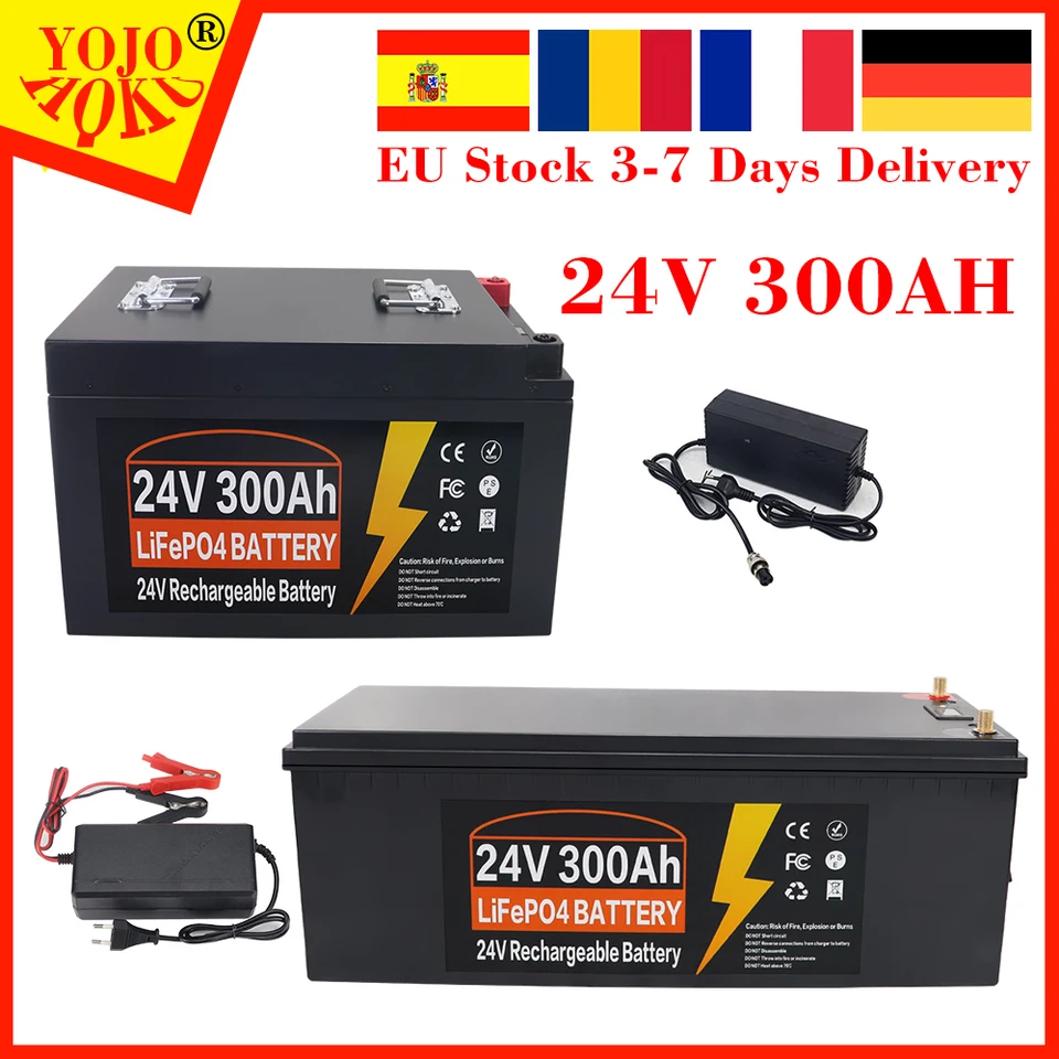 24 V 300 AS LIFEPO4 Bunky Vstavané BMS litiumfosforečnerné batérie 8000 cyklov pre RV Campers Golf Cart Solar s nabíjačkou