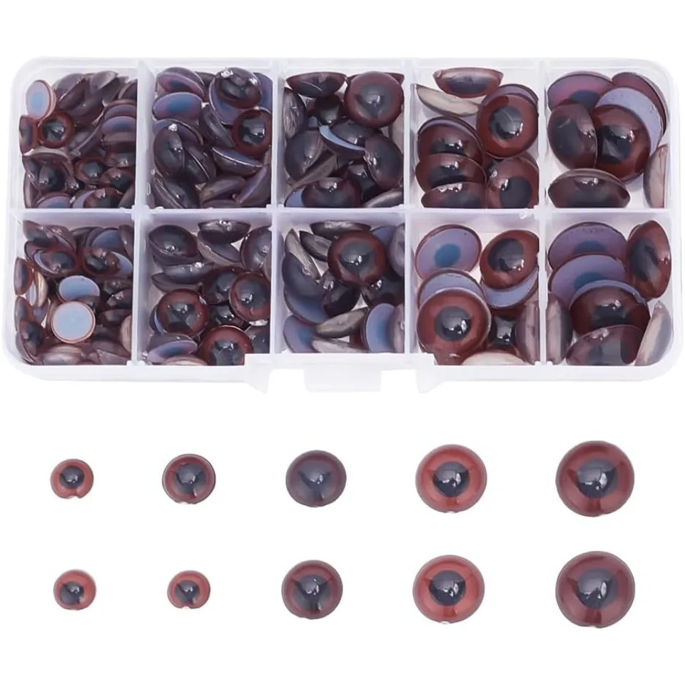 240 ks 5 veľkostí okrúhle remeselné oči, hnedé plastové remeselné oči Cabochon Eye Half Round False Eye Animals Cartoon pre Ted