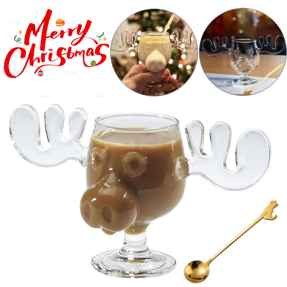 240 ml vianočná dovolenka Moose hrnček sklenený pohár Elk Roztomilý sob hrn vianočný hrnček dekorácie víno Vodo