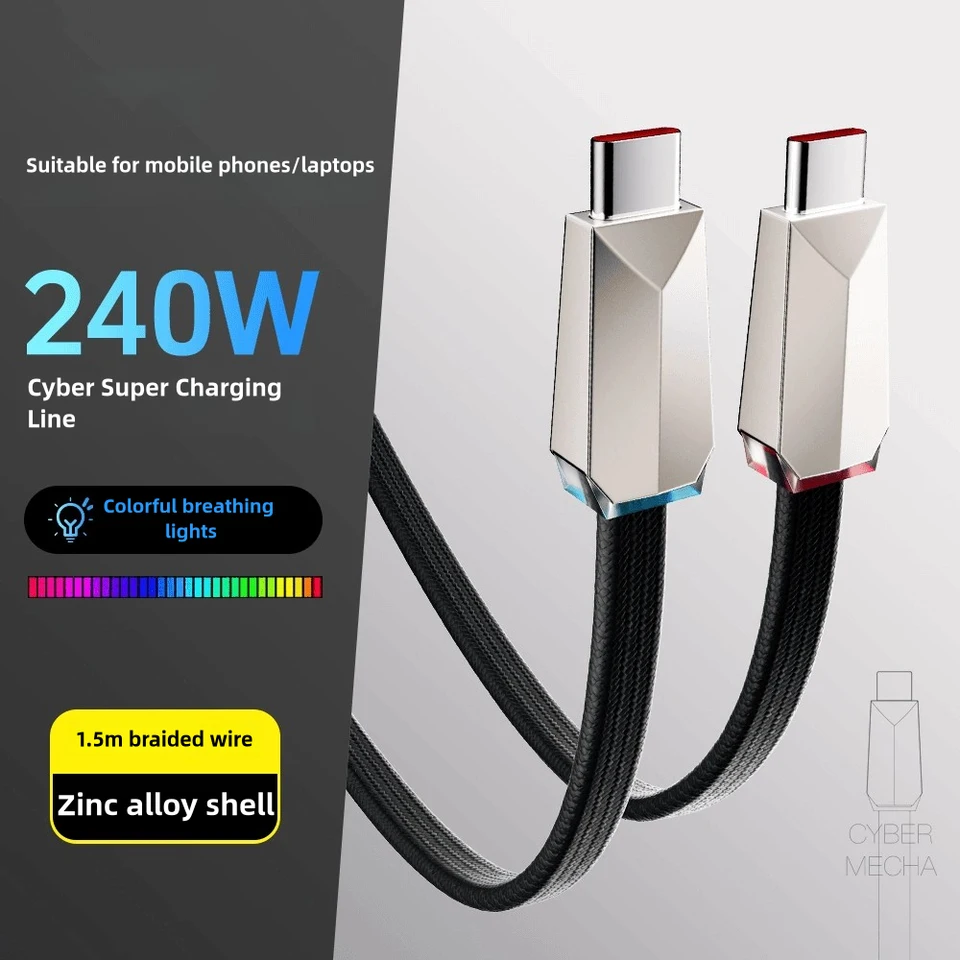 240 W kovový kybernetický kompresorový kábel s RBG svetlom pre iPhone15 Samsung Xiaomi Huawei MacBook