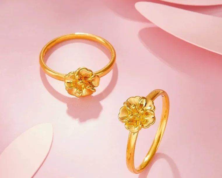 24K Pure Gold Finge Rings 999 Skutočné zlaté kvetinové krúžky s jemnými zlatými šperkami snubné prstene