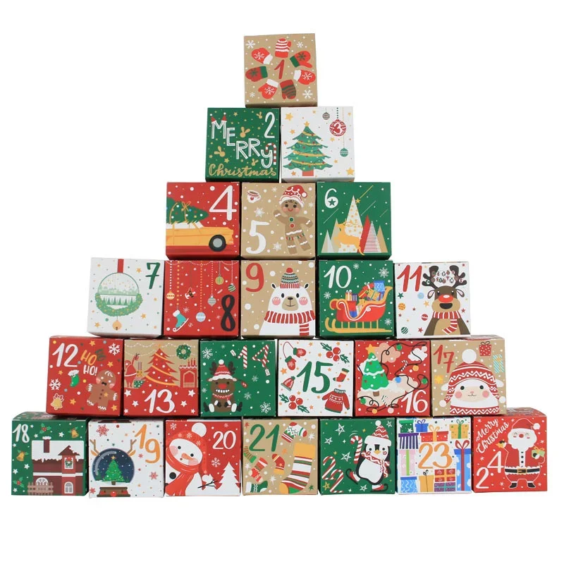 24ks 1-24 Vianočný adventný kalendár darčeková skrinka pre deti vianočné novoročné cukrovinky cookies baliace papierové box
