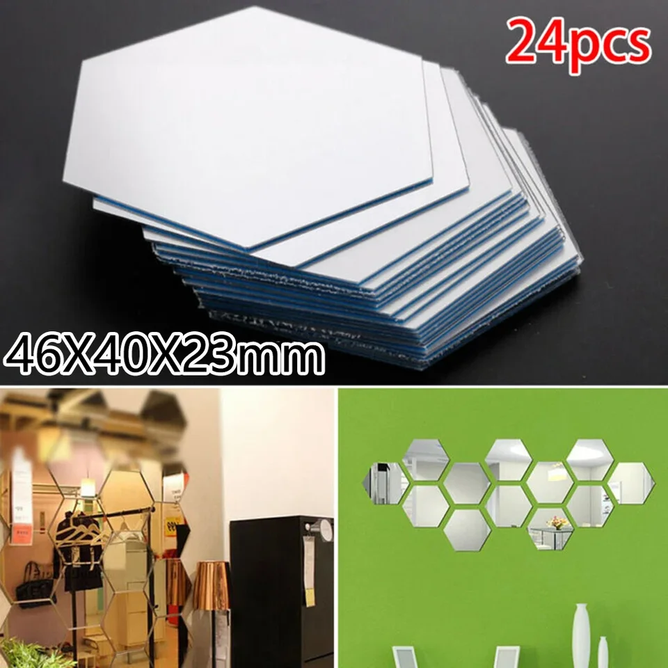 24ks 3D zrkadlo šesťuholníkových nálepiek na stenu odnímateľnú nálepku Nástenná maľba DIY Dekoratívne zrkadlo pasta Pasta obývacia izba Domáca dekorácia