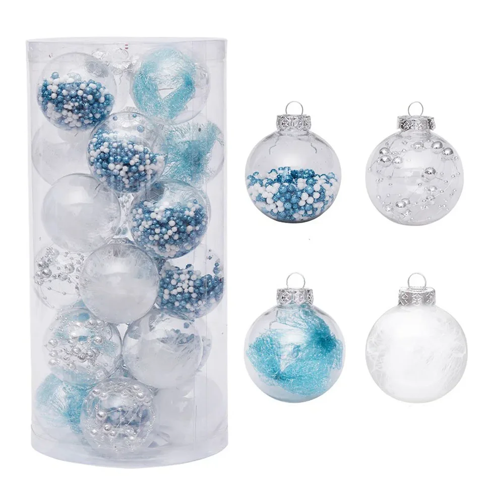 24ks/6cm Clear Blue vianočné gule Bauble Dekoratívne zavesené ozdoby na vianočný stromček prívesok k narodeninám