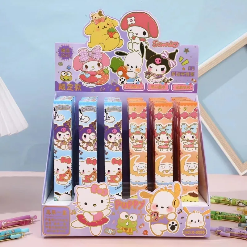 24ks/box Sanrio Cinnamoroll Kuromi Hellokitty Pochacco Neutrálne pero Flexibilné ceruzka Čierne pero Študentské osobné potreby Darček