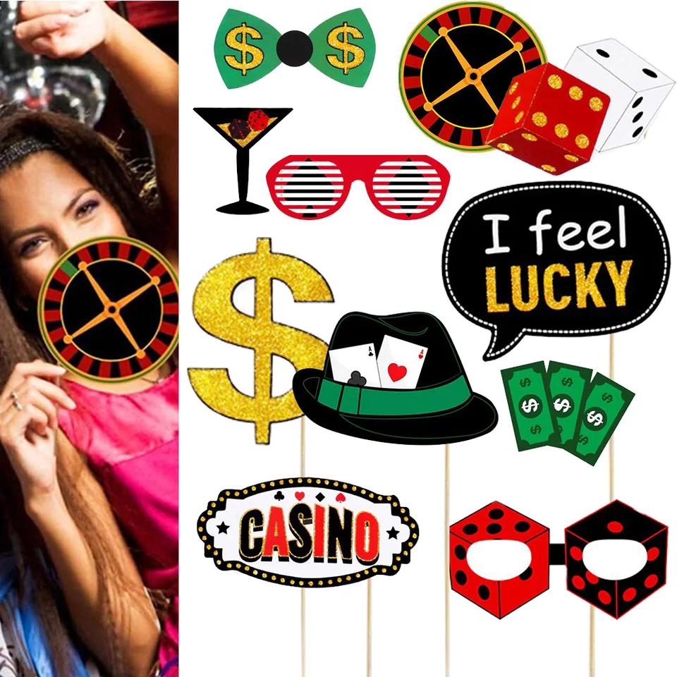 24ks Las Vegas Casino Night Night Birthday Party Dekorácie Favors Foto stánok rekvizity Funny DIY poker téma selfie rekvity súprava