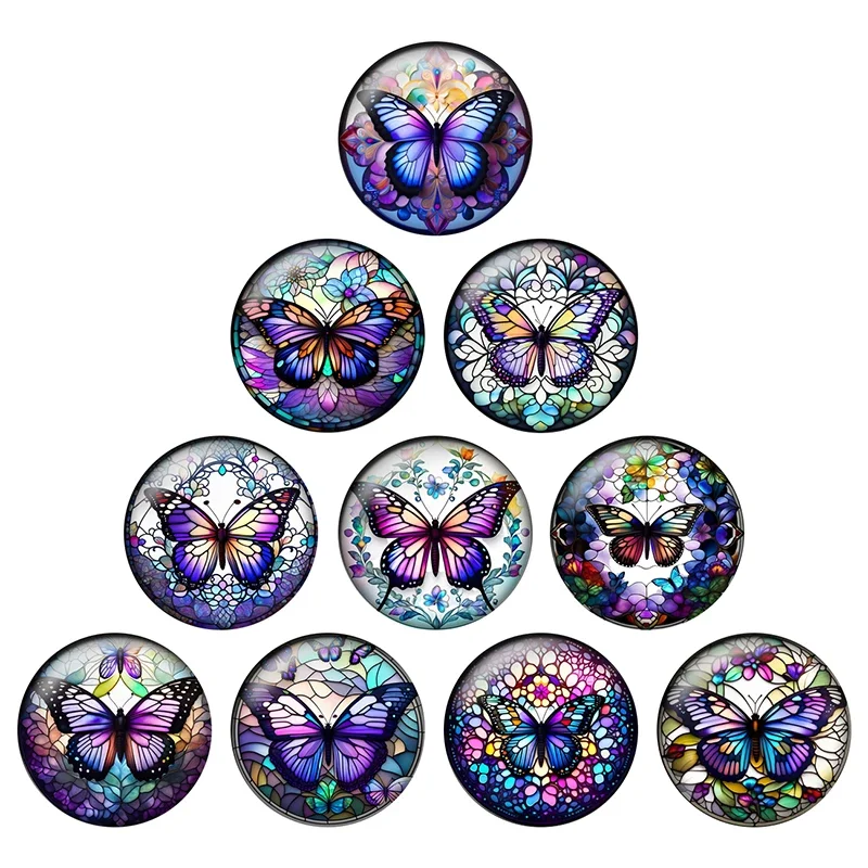 24ks/lot módna mágia Purple Purple Butterfly Arctions 12 mm-25 mm okrúhla fotografická sklo Cabochon Demo Ploché chrbty Výsledky H337