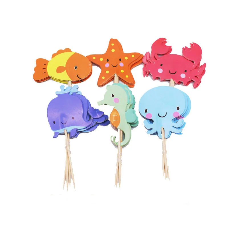 24ks Ocean Animal Cupcake Toppers pod morom narodeninové oslavy koláče dekorácie Dievčatá Dievčatá z morskej panny