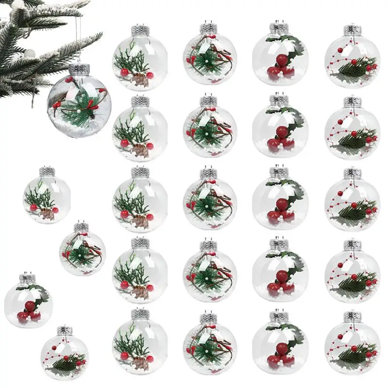 24ks priehľadné otvorené plastové vianočné ozdoby lopta 8cm Clear Bauble for Xmas Party Party Darček darček prítomný box Dekorácie