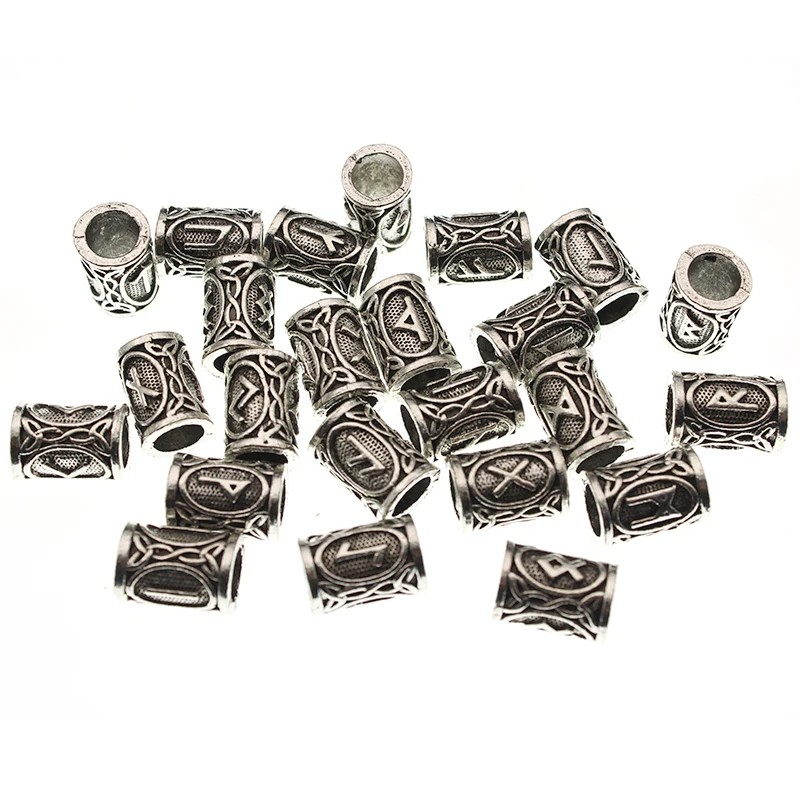 24ks/set vintage futhark runes viking korálky Spacer Veľký otvor brady alebo vlasové guľôčky pre kúzlo náramok DIY ručne vyrobené šperky