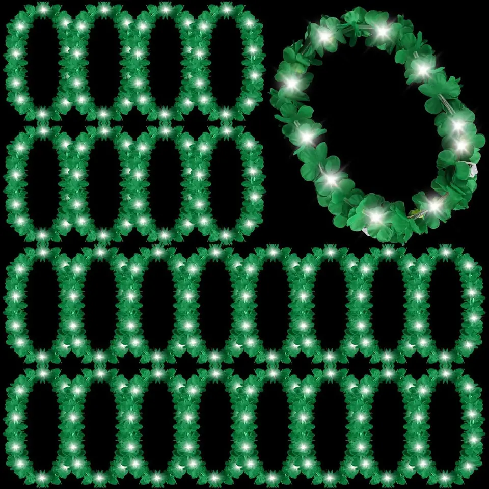 24ks zelené LED LED svetlo UP HAWAIIAN LEIS GLOWLING kvetinové náhrdelníky Vetky Garlands Beach Tropical Carnival Party Svadobné potreby