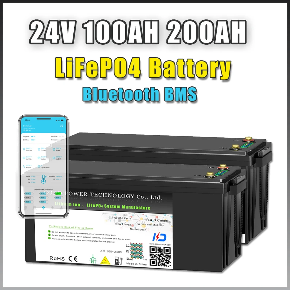 24V 100AH ​​200AH LIFEPO4 batéria BLUETOOTH BMS 25,6 V batéria pre solárne ukladanie golfového košíka RV Yacht Energy Storage Storage