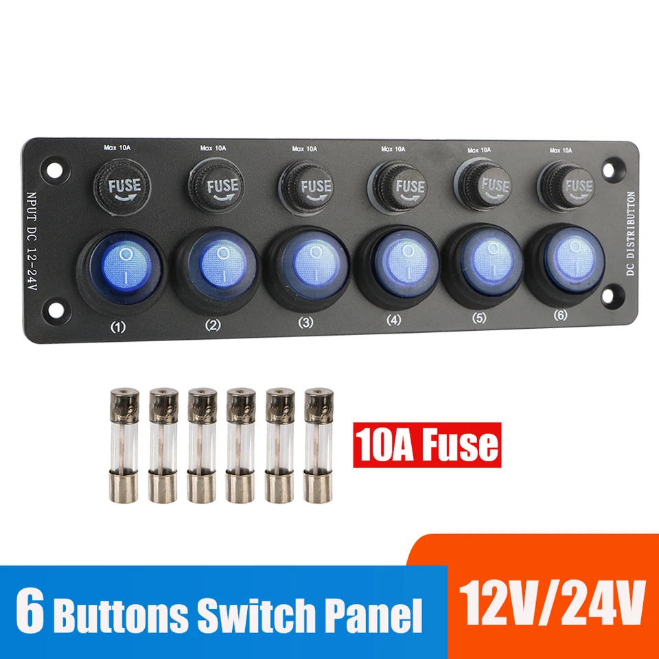 24v 12v 6 tlačidlá spínač Panel 10A poistky Prepíľanie svetla Automobilné príslušenstvo pre námornú loď RV Camping Car Caravan Truck Truck