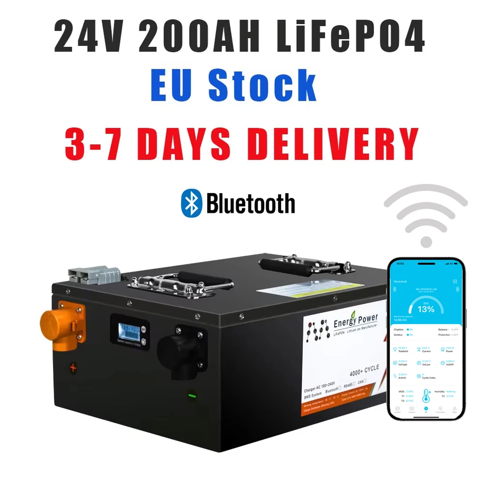 24V 200AH LifePO4 batéria Bluetooth BMS 25,2 V Littiumfosforečnan fosforečnanu pre solárnu loď bez dane