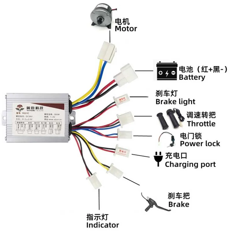 24V 36V 48V 250W 350W 500W 800W DC Elektrický bicykel Brushed Controller Box pre elektrický regulátor na bicykli YK31C