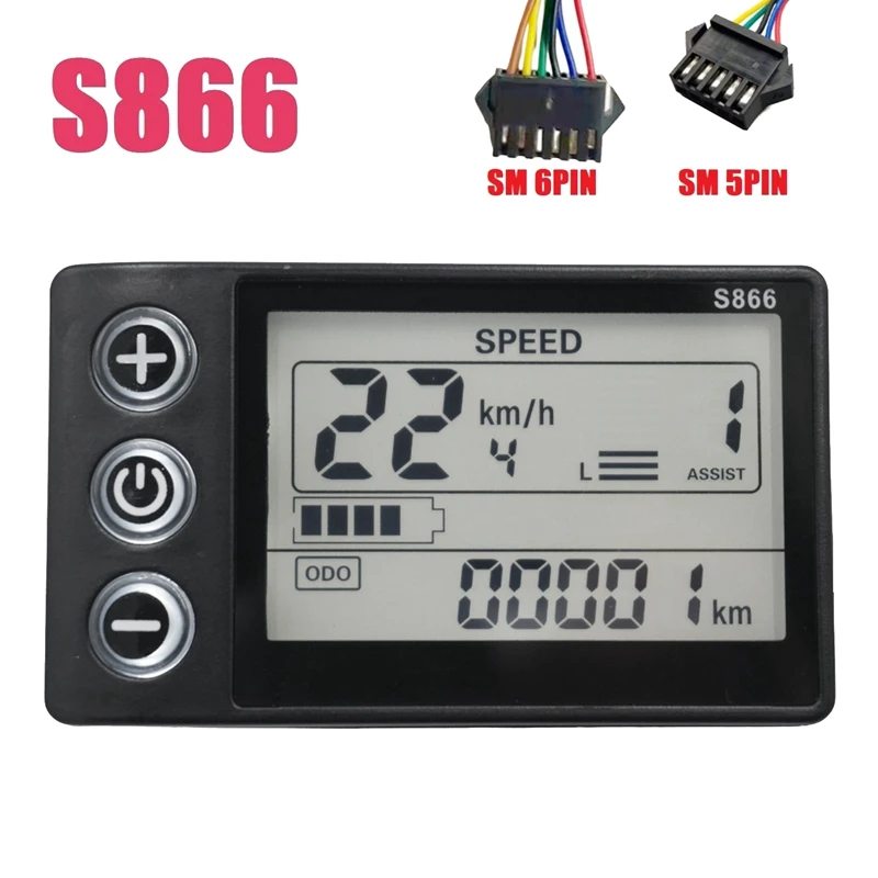 24V 36V 48V 60V S866 Panel Controller Panel Dashboard Electric Bike LCD Displej Fit Fit for Electric E-Bike Scooter (SM zástrčka 5pin)