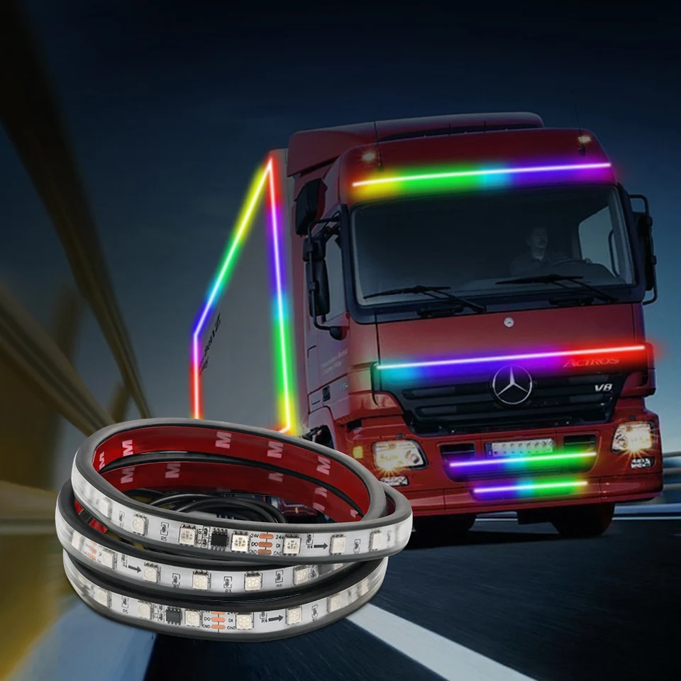 24V Auto LED RGB Light Strip Strobe Running Streamer Bar podľahlý spodný podvozok Lamp Atmosféra Styling Atmosféra Lamp