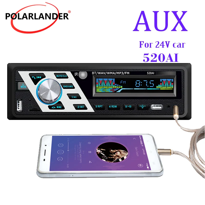 24V Bluetooth Car MP3 prehrávač karty Radio hostiteľ