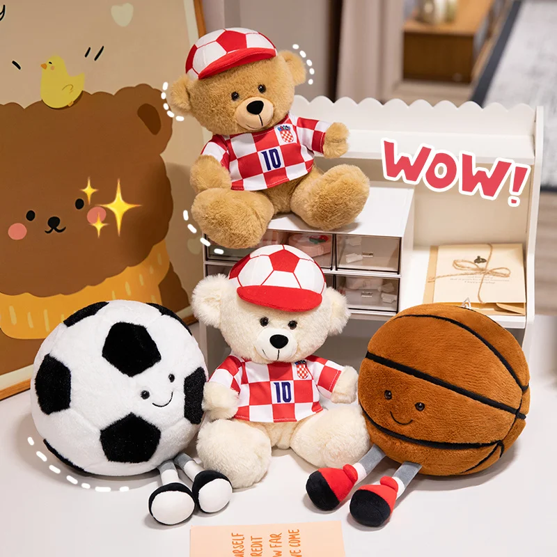 25/30 cm kreatívny šport Soft Soft Bear Plush vankúš k karikatúre basketbalové futbalové loptu Huggable vankúš na doplň