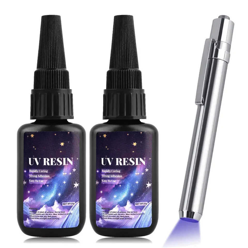 25/50 ml UV živice lepidlá Crystal Epoxid a UV lampa s vysokou priehľadnou sušením a vysokou tvrdosťou pre kutilové šperky ruky