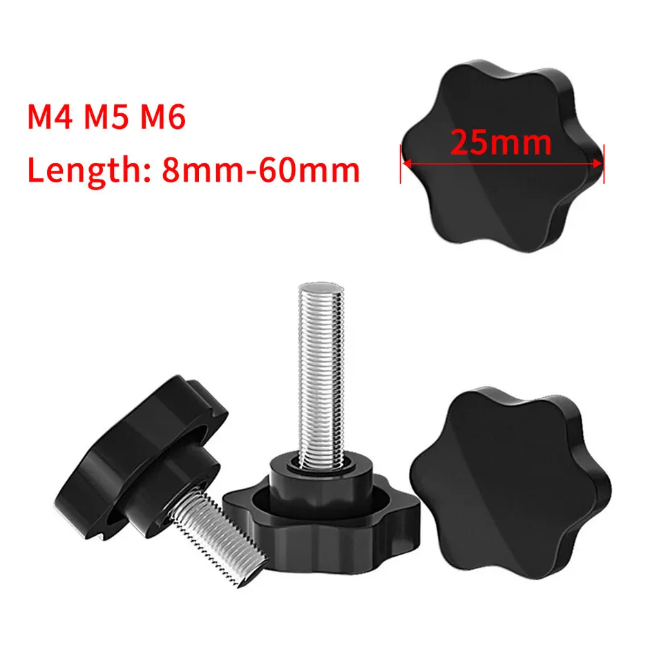 25# m4m5m6x8-60 mm slivky Ruka utiahnutia skrutiek hviezdy Plastové skrutky gombíkovej rukoväte hlavy