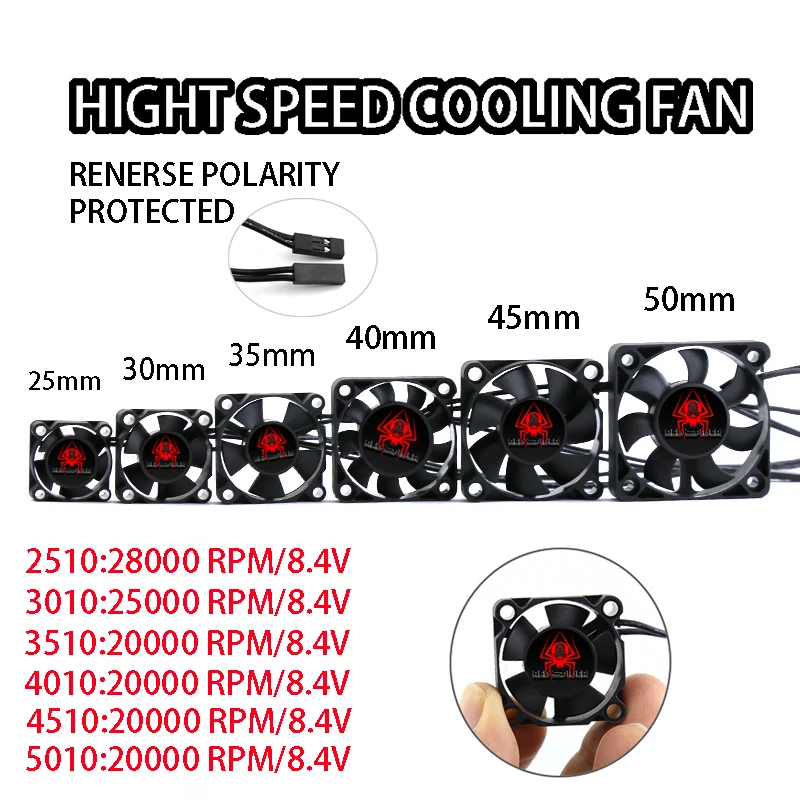 25 mm 30 mm 35 mm 40 mm 45 mm 50 mm chladiaci ventilátor pre rozptyl tepla motora RC Časti automobilov