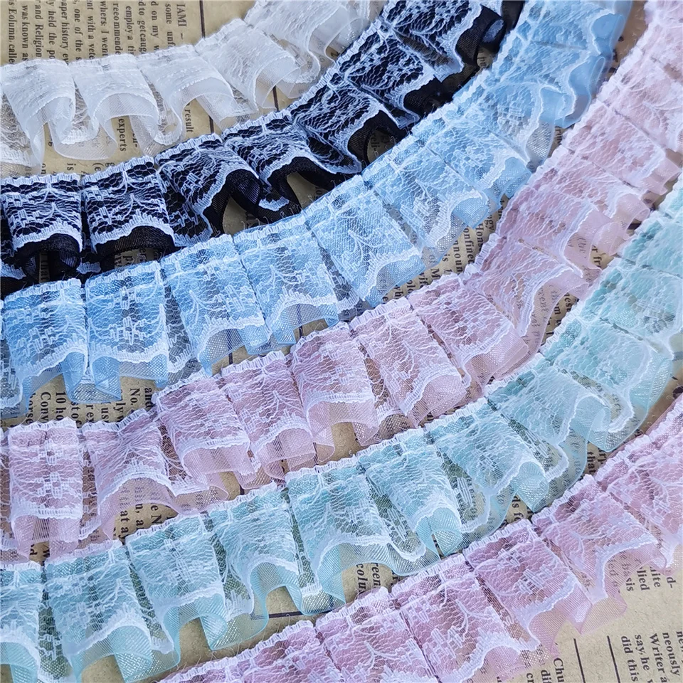 25 mm široký 2-vrstvový skladaný orezávanie Organza čipk