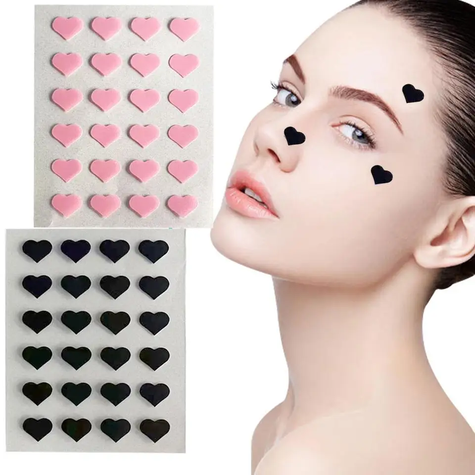 25 počty ružových/čiernych roztomilých srdcových ošetrení akné Neviditeľné odstránenie krytu akné Pimple Patch Care Care