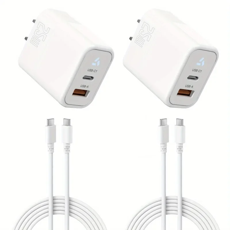 25 W rýchla nabíjačka USB C na nabíjačku so svetlom 2 porty PD napájací adaptér pre iPhone 15/15 Pro/15 Pro Max/iPad Pro so 6ft USBC káblovou káblom