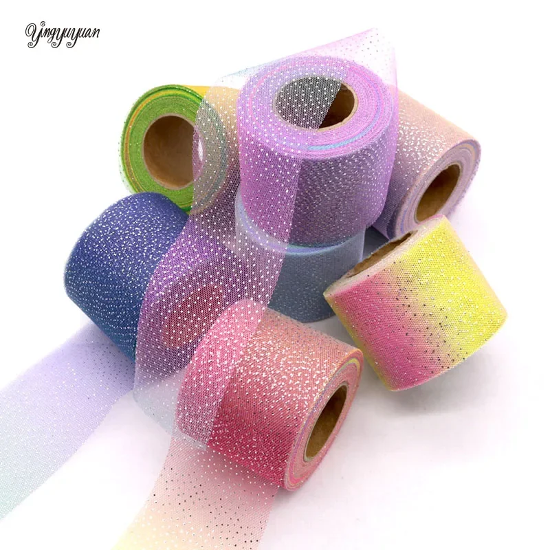 25 yardov/roll 6cm strieborné trblietky dot dúhový tull tyl