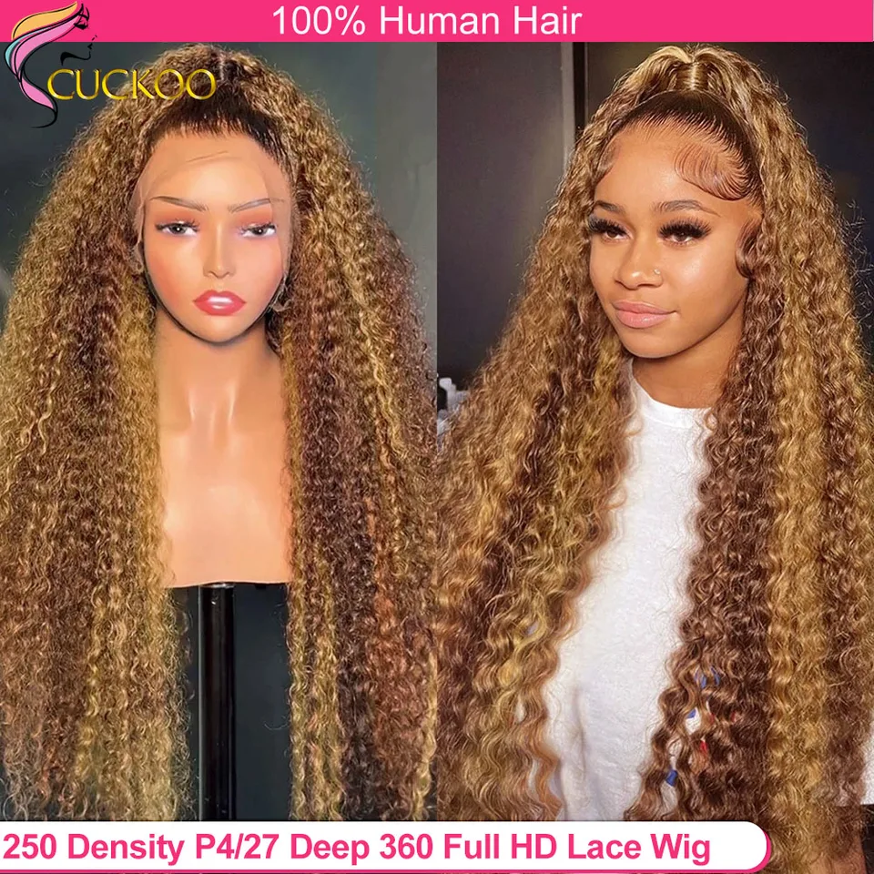 250 Hustota zvýraznenia blondínka Deep Wave 360 ​​Full HD Lace predné ľudské vlasy Parochňa Farbená čipka Čelná parochňa bez Glueless Parochňa ľudské vlasy