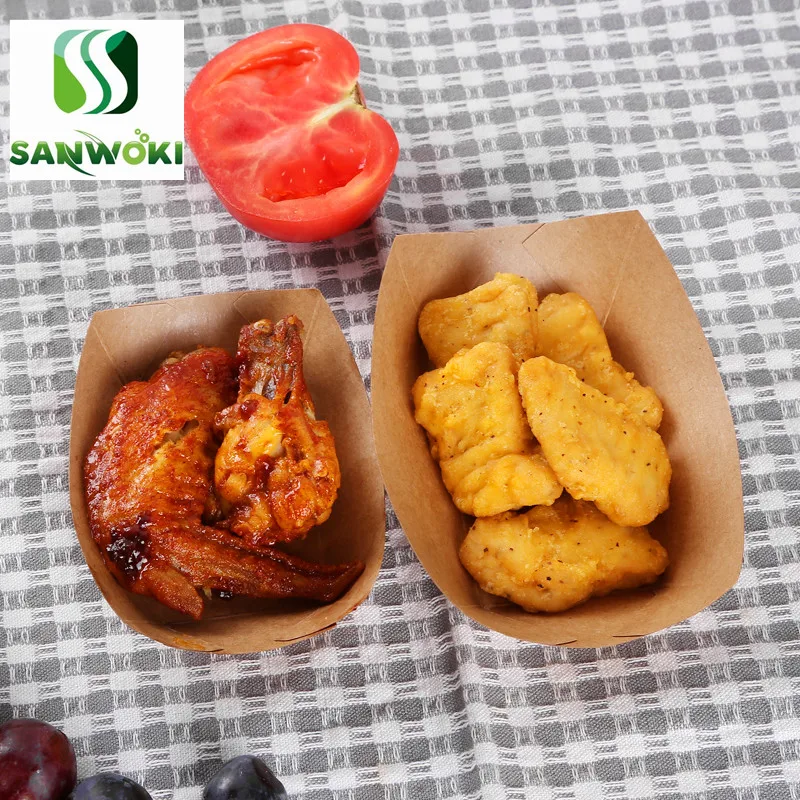 250ks jednorazové papierové potraviny podávanie podnos kraftu papierový náter člny Snack Chicken Rice Balenie Box Fast Food Container