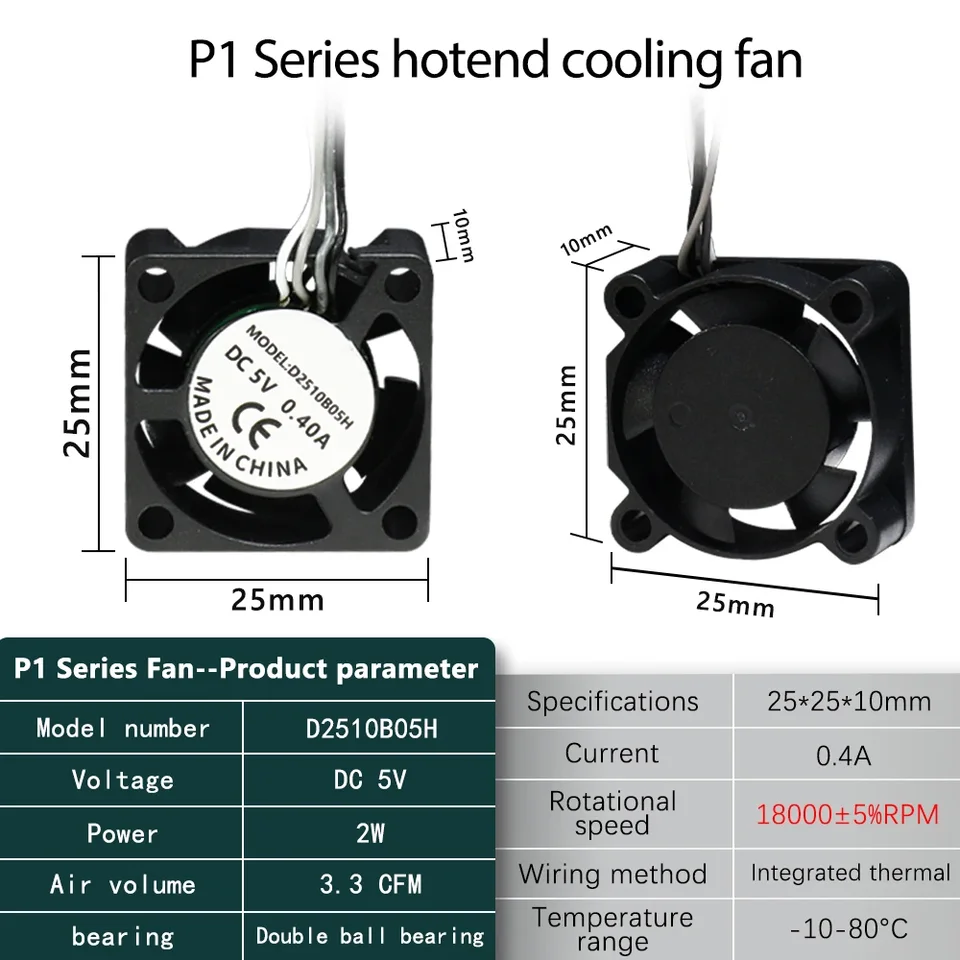 2510 ventilátor pre laboratórium Bambu Lab X1/P1 Hotend chladiaci ventilátor s káblom rýchly chladiaci ventilátor pre príslušenstvo Bambu X1C P1S P1P 3D tlačiarne