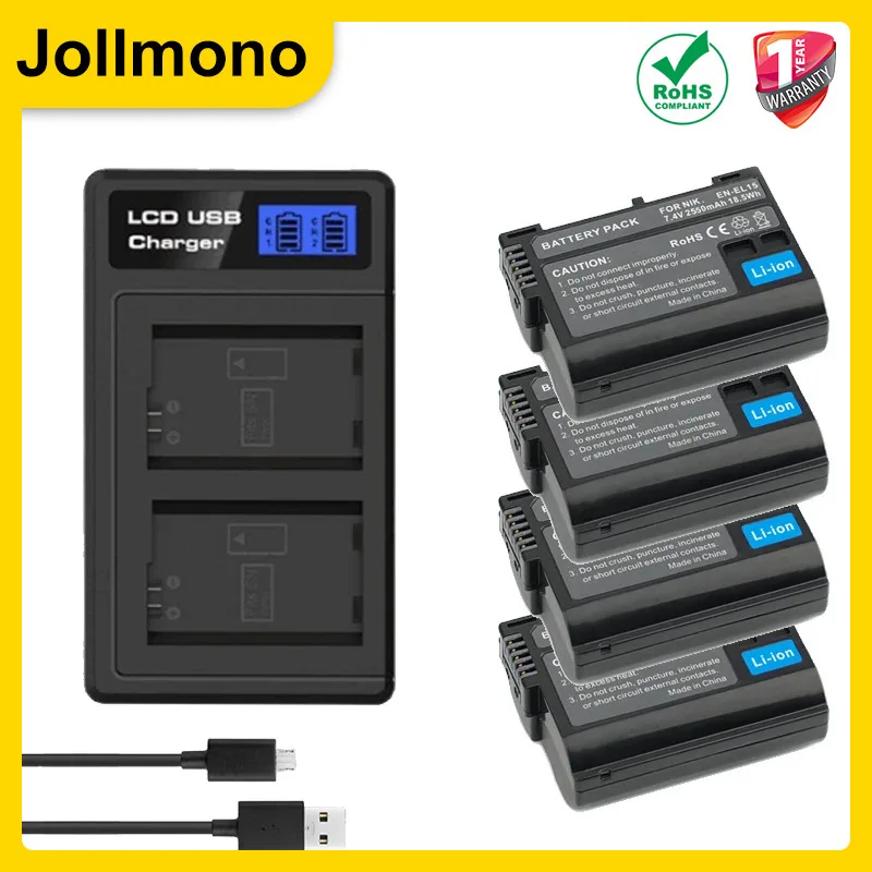 2550MAH EN-EL15C Bateria EN-EL15 Batéria+LED duálna nabíjačka pre Nikon Z5, Z6, Z6 II, Z7, Z7II, Z8 D600 D610 D600E D800 D810 D850