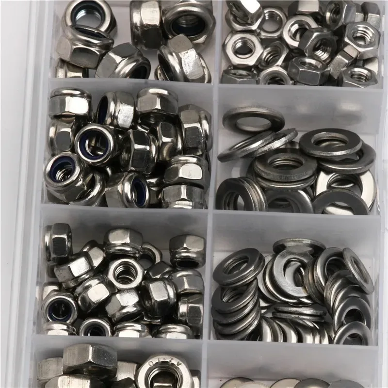 255ks m4 m5 m6 hexagon skrutkovacia skrutka Bult Nuts Washher Kit nehrsless oceľ pre stroj s nylonovými upevňovacími plastičkami upevňovače