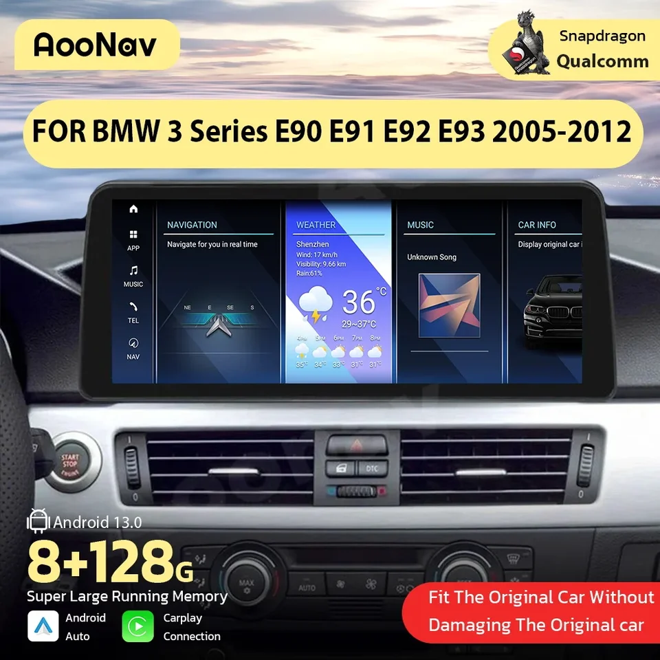 256G Car pre BMW 3 Series E90 E91 E92 E93 2005-2012 Android Auto Touch Stereo Screen Multimedia GPS Video Player Qualcomm