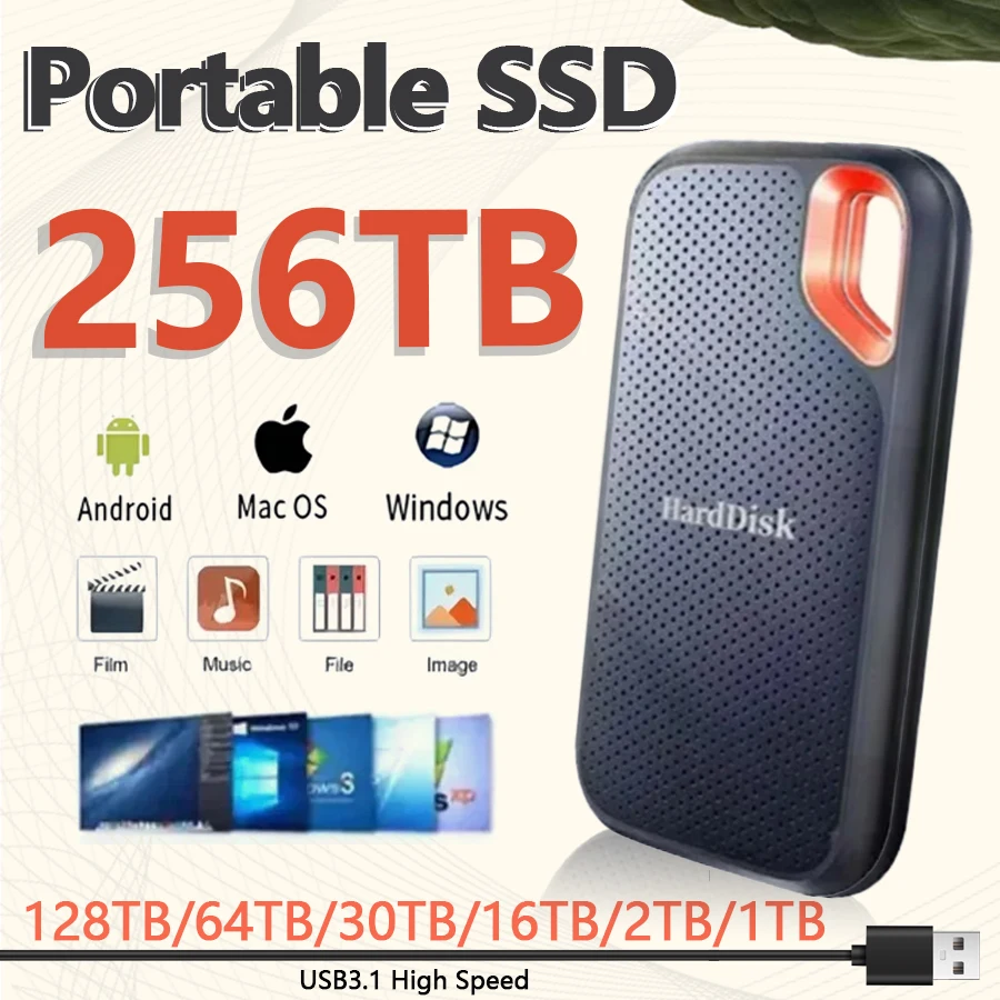 256TB vysokorýchlostný pevný disk Externý pevný disk Prenosný SSD 128TB Spevný stav USB 3.1 Type-C Ukladacie zariadenie pre notebook pre notebook