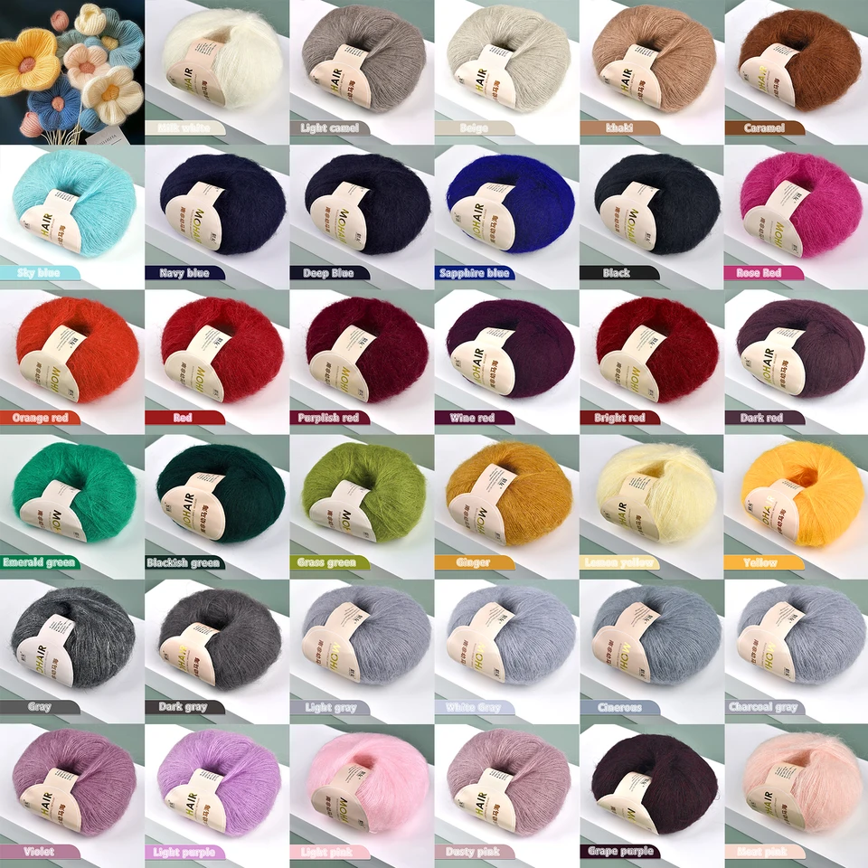 25g/roll mäkká vlna pletenie Cashmere Dlhá tenká priadza roll priadza Mohair DIY ručné háčkovanie mäkké Mohair Cashmere WOOT KLTITOVANIE KNITTINY
