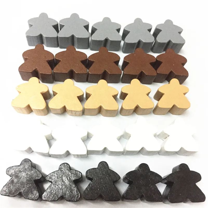 25ks drevené humanoidné meeples pešiak 5 kusov 5 farieb štandardná veľkosť 16 mm pre meeple carcassonne stolové hry