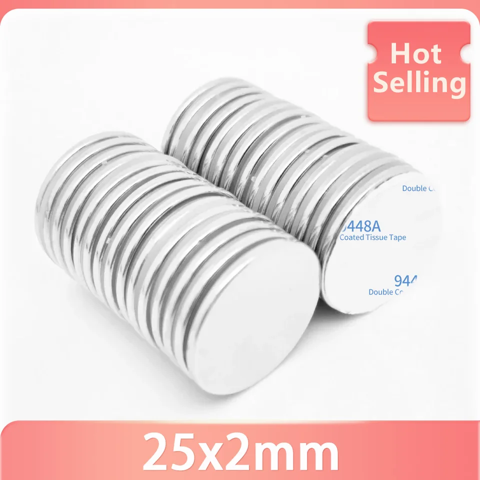 25x2 Round Strong Magnetic Magnet s 3M obojstrannou lepiacou páskou 25*2 Disc Neodymium Magnet 25x2mm