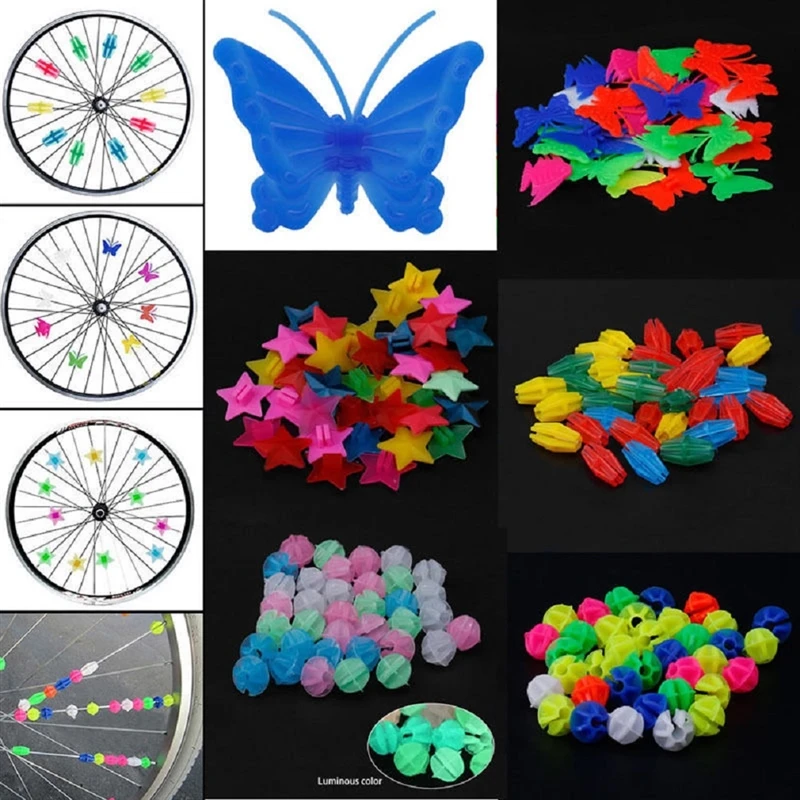 26/36ks zmiešaná hviezda Butterfly Bicykel Bicykel Wheel Wheel Plast Plastí Spoke Poliečiky na bicykli koráliky Drôty Drôtové koráliky