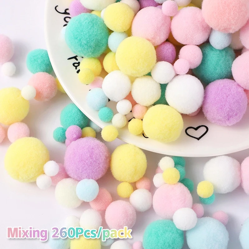 260 ks/šarža 10-30 mm macaron Fluffy Pompom kožušinové gule farebné pom pomé mäkké furball pre ručne vyrábané remeslá DIY DEY DODATOK