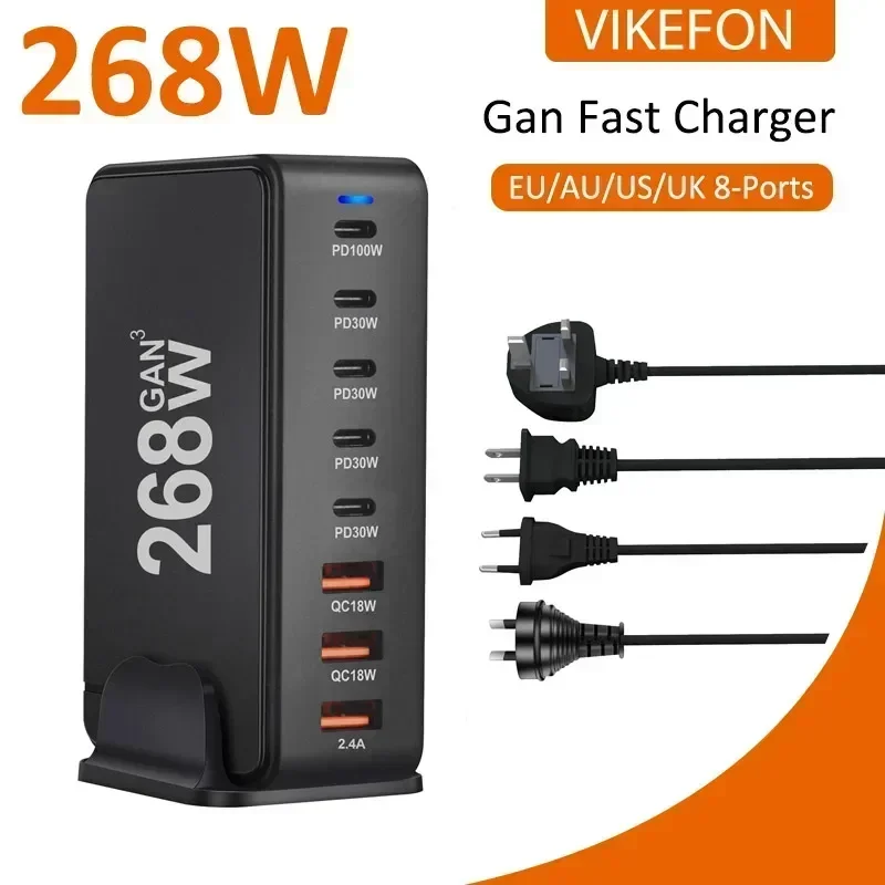 268W/240 W Gan Gallium Nitride USB Typec Multi-Port Desktop Cestovacia nabíjačka s napájacím adaptérom PD nabíjačka Office Home Charger
