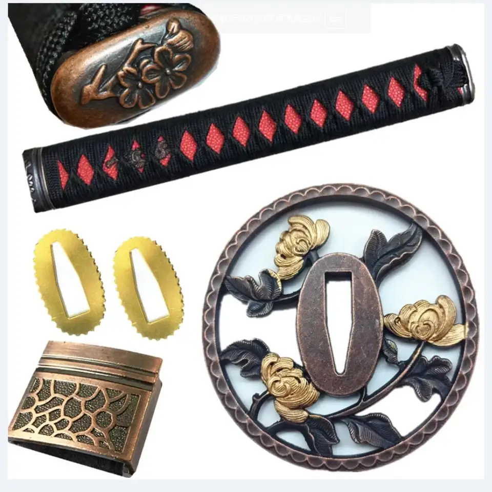 26cm Sada rukoväte ručného meča ruky pre katanu/wakizashi/tanto kirsite pekné kovové tvarovky tsuba+menuki+fuchi+kashira+habaki+seppa
