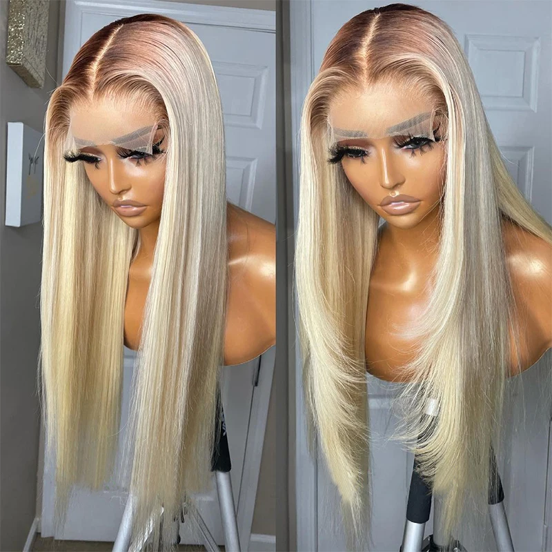 26inch Soft Ombre Blonde 613 hodvábne vopred s priamou čipkou prednú parochňu dlhú 180 hustotu pre čierne ženy babyhair bez Glueless Daily