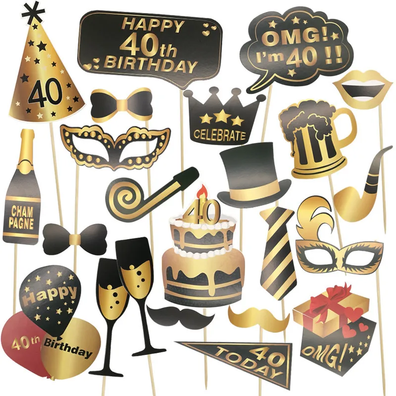 26ks 30 40 50 50 rokov starý fotografický stánok rekvizity Dospelé výročie Men Men Ženy Šťastné narodeniny Party Photobooth rekvizity Decor Supplies
