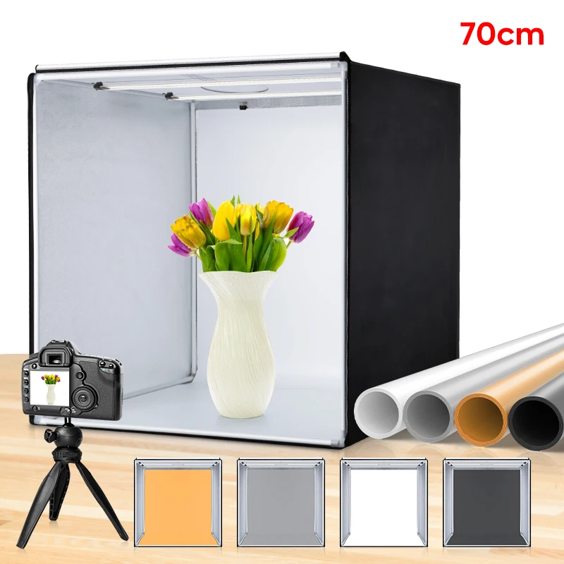 27inch Photo Studio Light Box s 3KS LED prúžkami čiernymi, bielymi, žltými, šedým PVC pozadia Lightbox Stan pre produkt Photograp